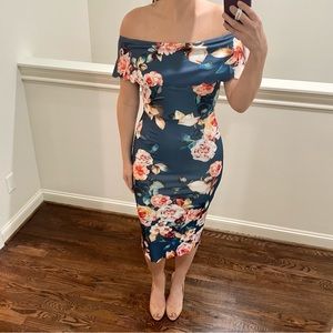 Women's Floral Pencil Dress, Blue, M